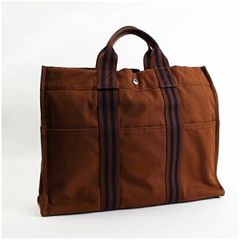 エルメス フールトゥMM キャンバス トートバッグ ブラウン 中古 ABランク