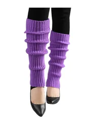 uxcell 女性弾性固体暖かい厚い膝高ニット冬レッグウォーマー パープル
