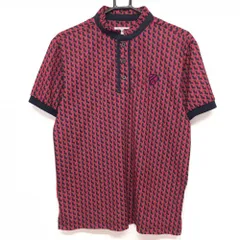 ★特価★ジャックバニー 半袖ポロシャツ ネイビー×ピンク 総柄 スタンドカラー  メンズ 5(L) ゴルフウェア Jack Bunny