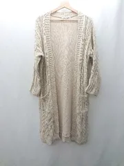 ◇ Θ Alphabet's alphabet ロング丈 ニット素材 長袖 カーディガン サイズ F ベージュ系 レディース E  【1410290068298】