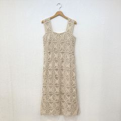 バブブージュルード Bab Bou Jeloud ★クロシェ編みのフラワーモチーフが魅力的★ クロシェロングワンピース 【S】 ベージュ 【柔らかい裏地で敏感肌でも快適に着られる】スクエアネックですっきり小顔効果 両裾のスリットで女性らしい印象に