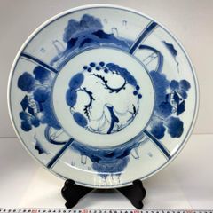未使用保管品✨京焼 清水焼 手塚央作 祥瑞山水丸紋 6号 皿✨中皿 取り