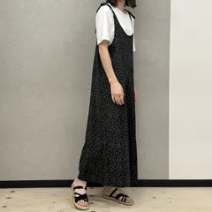 ＊肩ひもリボン サロペット ワイドパンツ オールインワン ノースリーブ ゆったり 体型カバー ガウチョ 水玉 ドット 9分丈 春 夏 秋可愛い ポケット(n)