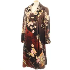 【中古】レオナール LEONARD アンゴラウールカシミヤ フラワー柄 ダブルブレストコート ブラックxレッド【サイズ11】【レディース】