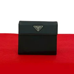 極 美品 PRADA プラダ 三角ロゴ プレート 金具 レザー 本革 テスート ナイロン 二つ折り 財布 ウォレット 札入れ 小銭入れ ブラック  36387