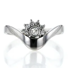 Pt900 プラチナ リング ダイヤモンド 0.10ct/0.08ct V字 ハーフヘイロー花 フラワー 指輪 18号【新品仕上済】【zz】【中古】