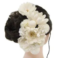 髪飾り 成人式 つまみ細工 振袖 前撮り 袴 浴衣 夏祭り 花火大会 2点セット 白 ヘアアクセ かんざし ヘッドドレス 髪型 ヘアス No.9-4022