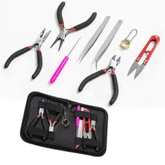 【特価商品】平ペンチ 丸ペンチ ペンチ ワイヤーループプライヤー ブローチ 直鉗子 8点セット 曲鉗子 かぎ針 手芸ツール DIY 手作り道具 アクセサリー作り YUENTOEN 手芸用品 収納ケース付