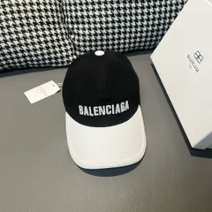 balenciagaバレンシアガ黒白カラーブロック刺繍ベースボールキャップキャンバスピークキャップ