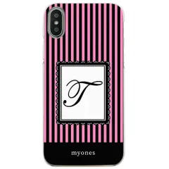 【新品未使用】iPhone11 Pro Max アイフォン11プロマックス クリア ハードケース ( ストライプピンク  イニシャルT ) ボーダー ストライプ イニシャル アルファベット