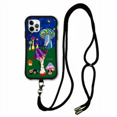 [iPhoneSE 第3世代/第2世代] スマホショルダー付 アニマル柄 動物 iPhone15 i-coronケース アイフォン 14 Pro 13 12 11 XR スマホケース カバー ショルダーストラップ 肩掛け 斜め掛け キノコの夜 スター 星空