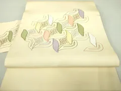 平和屋着物●九寸名古屋帯　駒刺繍　総刺繍　草花文　金銀糸　正絹　逸品　DAAP0440ps