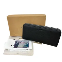 美品 COACH コーチ 長財布 ラウンドファスナー F74769 ブラック シルバー金具 レザー ウォレット メンズ