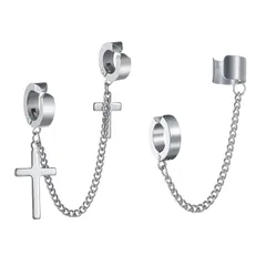 【特価商品】片耳 ファッション 人気 韓国 イヤリング ピアス 金属アレルギー対応 穴なしノンホール レディース 収納ポーチ付き メンズ チェーン ユニセックス イヤーカフ 2点セットフェイクピアス