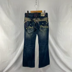 S1 RED PEPPER レッドペッパー インディゴデニム フレアデニム ブーツカット ローライズ ジッパーフライ 色落ち 翼 ロゴ 刺繍 W25 y2k 平成 ギャル