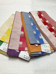 «花ラブリ»HO534　半巾帯　新品　四角　しかく　変わり市松　市松模様　赤　レッド　クリーム色　青　ブルー　だいだい色　オレンジ　ピンク　紫　パープル　黄色　イエロー　緑　グリーン　花火大会　縁日　お祭り　夏祭り