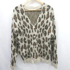 ◇ ⊇ ウィーゴ― レオパード柄　豹 長袖 アニマルオーバーニットカーディガン サイズM ベージュ系 レディース　メンズ E  【1507160029142】