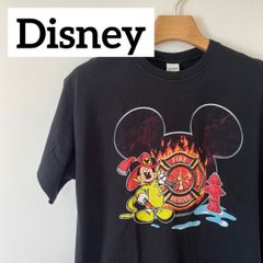 disney ディズニー ミッキー 消防士 オーバーサイズ Tシャツ 半袖 プリントTシャツ BLACK L