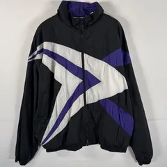 古着 90's/90年代 リーボック Reebok ナイロンジャケット フルジップ ロゴ刺繍 サイドポケット M ブラック パープル マルチカラー メンズ