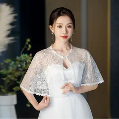 ショール ウェディングショール 白 ウェディング ホワイト レース 結婚式 花嫁 二次会 パーティー ウェディング  フェミニン ガーリー レース 透け感 豪華 プリンセス 森ガール チュール  前撮り 透け感