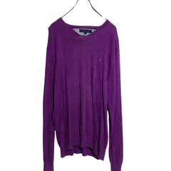 TOMMY HILFIGER コットンニット セーター M パープル トミーヒルフィガー Ｖネック ワンポイントロゴ 古着卸 アメリカ仕入 a612-6324のサムネイル