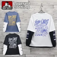 新品 メンズ ベンデイビス BEN DAVIS BENDAVIS 長袖 半袖 Tシャツ 長袖Tシャツ 半袖Tシャツ ティーシャツ ロンT レイヤード 重ね着 2枚セット 3WAY バックプリント 袖プリント レディース 白 ホワイト ブルー 黒 ブラック