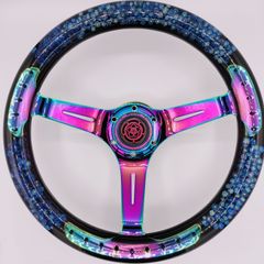 【ブルー】水中花ステアリング ネオクローム かわいい 当時物風 レトロ 旧車