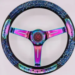 【ブルー】水中花ステアリング ネオクローム かわいい 当時物風 レトロ 旧車