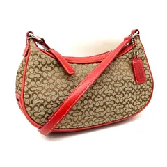 【中古】美品 COACH コーチ シグネチャー キャンバス × レザー ショルダー バッグ dⅮ0866N