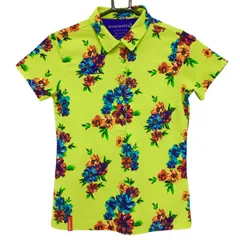 ★特価★【美品】ルコック 半袖ポロシャツ ライトグリーン×マルチ 花柄 レディース M ゴルフウェア le coq sportif