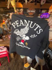 SNOOPY×Flagstaff Checkered Flag 長袖Tシャツ （ 443071 ） FLAG STAFF フラッグ スタッフ SNOOPY スヌーピー 刺繍 長袖Tシャツ カットソー チェッカーフラッグ ピストン 柄 刺繍 ブラック