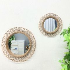 【訳あり】 アトレット 展示品 壁掛け ミラー ウォールミラー 鏡 バンブー ラタン 北欧 北欧暮らし 家具 インテリア 玄関 リビング トイレ ナチュラル おしゃれ かわいい シンプル S L 2個 セット 丸い 丸 49 32 cm 軽量 軽い 【M02