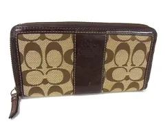 ■美品■ COACH コーチ キャンバス×レザー ラウンドファスナー 長財布 ウォレット 小銭入れ 札入れ カード入れ ブラウン系 DI9377