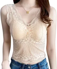 toasoa レース インナー レディース トップス ノースリーブ ブラ カップ付き タンクトップ オレンジ ベージュ( オレンジ ベージュ,  M)