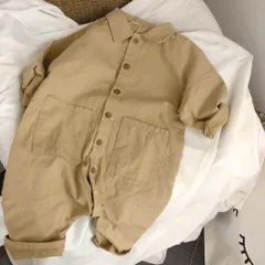 ☆ ベージュ ☆ 73cm ☆ カバーオール 韓国風 pmyoba002 カバーオール キッズ 子供服 オーバーオール 繋ぎ サロペット つなぎ 普段着 長袖 ポケット ボタン ゆったり カジュアル かわいい 女の子 子供 子ども こども 韓国