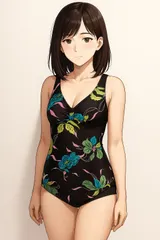 H192セシール♪訳あり♪ブラウンのボタニカル柄前スカートデザインレトロなファッション女子水着♪海やプールにも♪サイズ９M