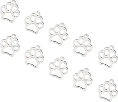 UNICRAFTALE 20個 12.9mm 304ステンレス製ペンダント 金属ペットチャーム 犬の足跡 動物チャーム 手芸 DIY用品 穴径1.5mm( ステンレス色-20個,  犬の足跡#2)