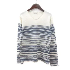 ナノユニバース nano universe ニット カットソー ボーダー 長袖 麻混 リネン混 40 白 アイボリー 紺 ネイビー /MN