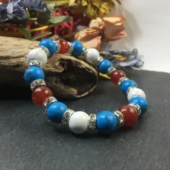 赤瑪瑙×ハウライト×ターコイズ パワーストーンブレス 10mm（シルバー）メンズ・レディース　男性・女性　数珠ブレス　開運 [17]