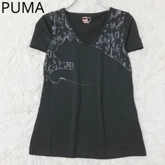 プーマ　Tシャツ　スポーツウェア　Vネック　ロゴ　グラフィック　ストレッチ　カジュアル　シンプル　スポーティー　ブラック
