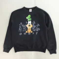 ■ 90's USA製 Disney ディズニー スウェット ブラック サイズ M メンズ GOOFY トレーナー トップス 長袖 プリント 0.46kg