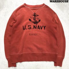 WAREHOUSE SWEATSHIRT "US NAVY" スウェットシャツ トレーナー 両Vガゼット ステンシル 38サイズ 赤系 フェードレッド ウエアハウス