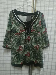 エキゾチック柄 チュニック＆無地キャミソール ２枚セット 緑 L/mia125