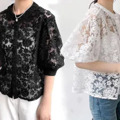 ジャケット　レース　ブラウス　カーディガン　半袖　黒　ブラック　白　ホワイト