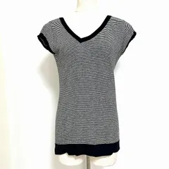 #anc メゾンマルタンマルジェラ MARTINMARGIELA MM6 カットソー 麻混 ニット フレンチスリーブ ボーダー Vネック 変形 レディース [963184]のサムネイル