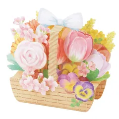 【メール便】春 グリーティングカード 立体カード 花かごに春の花いっぱい サンリオ プレゼント 封筒付き グッズ 