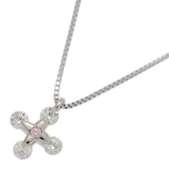 0.01ct/FD:0.3ct/クロスモチーフ・ピンクダイヤモンド・ダイヤモンド ネックレス・ペンダント/Pt900-Pt850-3.2g/プラチナ【S】【メンズ・レディース】★■582727【中古】