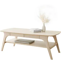 人気商品　引き出し付き 棚付き 机 シンプル テーブル 幅110 奥行50 センターテーブル 高さ40 ローテーブル ホワイト 萩原 VT-7941WS