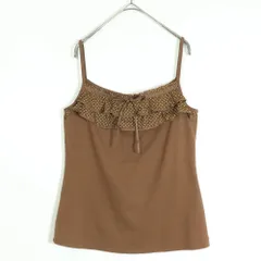 ピンクハウス★キャミソールカットソー 大きいサイズL 茶系 ドットのかぶせ段々フリル♪はしごレース&リボン♪z14040