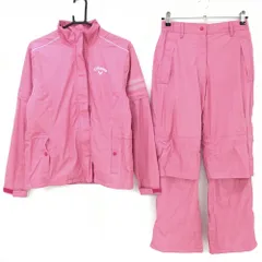 ★SALE価格★【美品】キャロウェイ レインウェア ピンク×白 細ストライプ 上下セット  レディース L ゴルフウェア Callaway